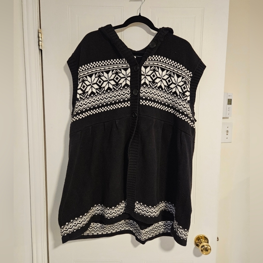 Womens plus size 1X oversized sleeveless cardigan black white hood 100% cotton
